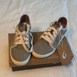 OluKai Gray and Tan Kids Sneakers